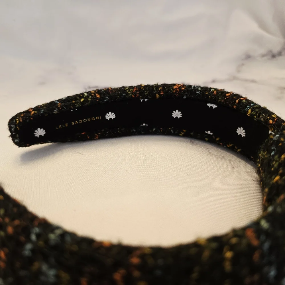EUC Lele Sadoughi Rainbow Bouclé Slim Knotted Headband in Black Multicolor Tweed